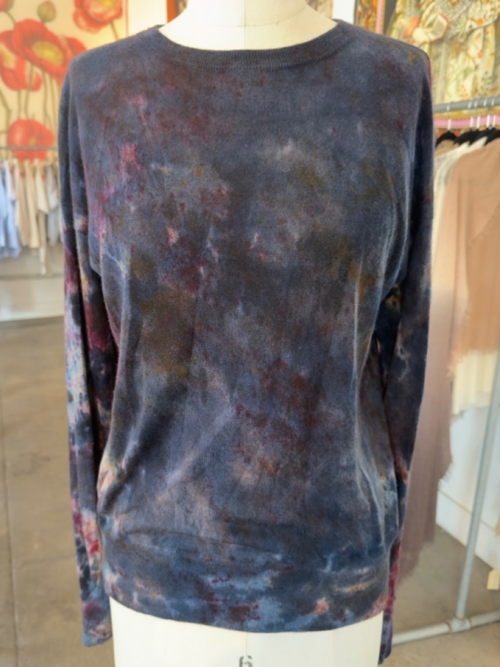 Parker Blue Cashmere Long Sleeve Sweater in Tie Dye